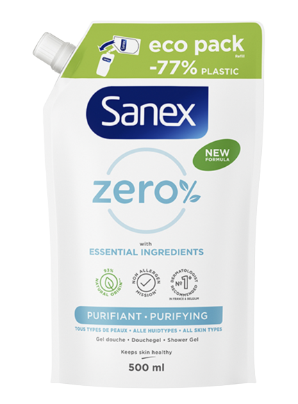 Pack de 12 - SANEX Eco Recharge Gel Douche Zero% Purifiant Tous Types de  Peaux 500ml